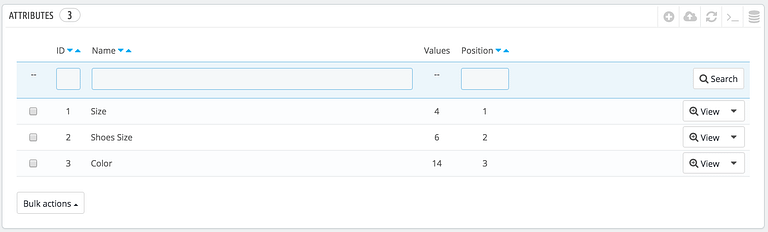 PrestaShop Attributes List